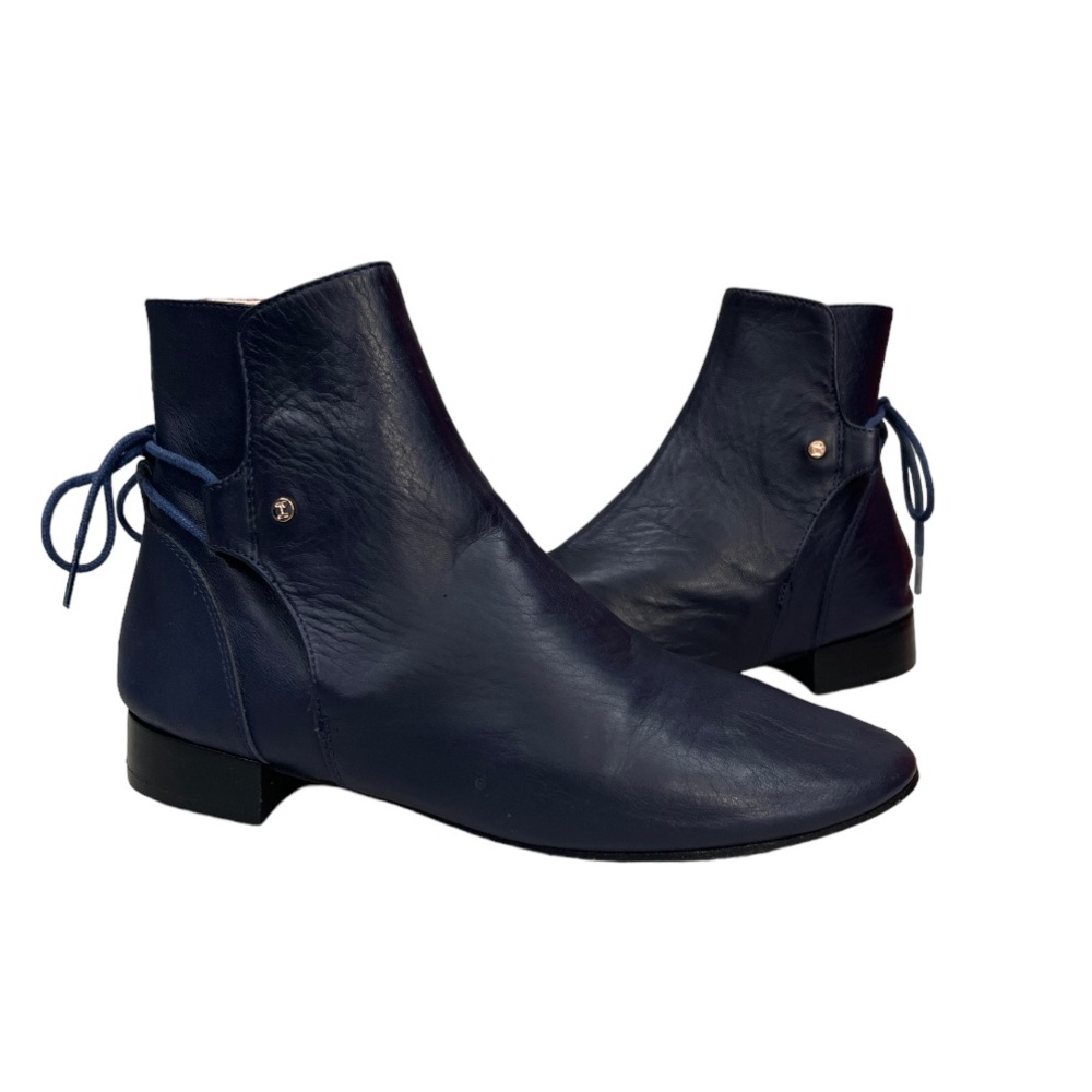 Repetto Navy Leather Tie Ankle Boots Size 37 or US 6